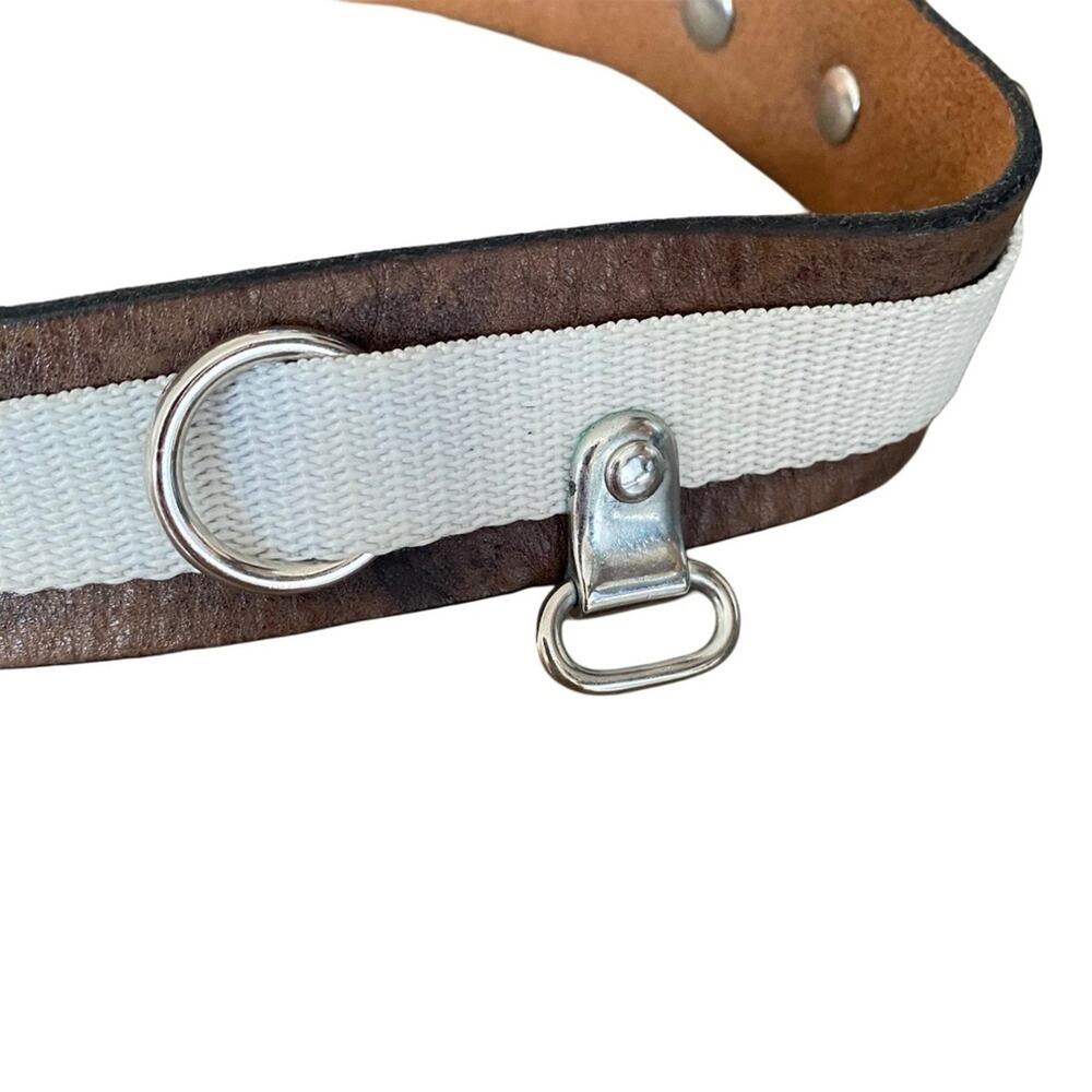 Armani Exchange Brown Leather Waist Belt Canvas Silver Loops size medium - Picture 2 of 5